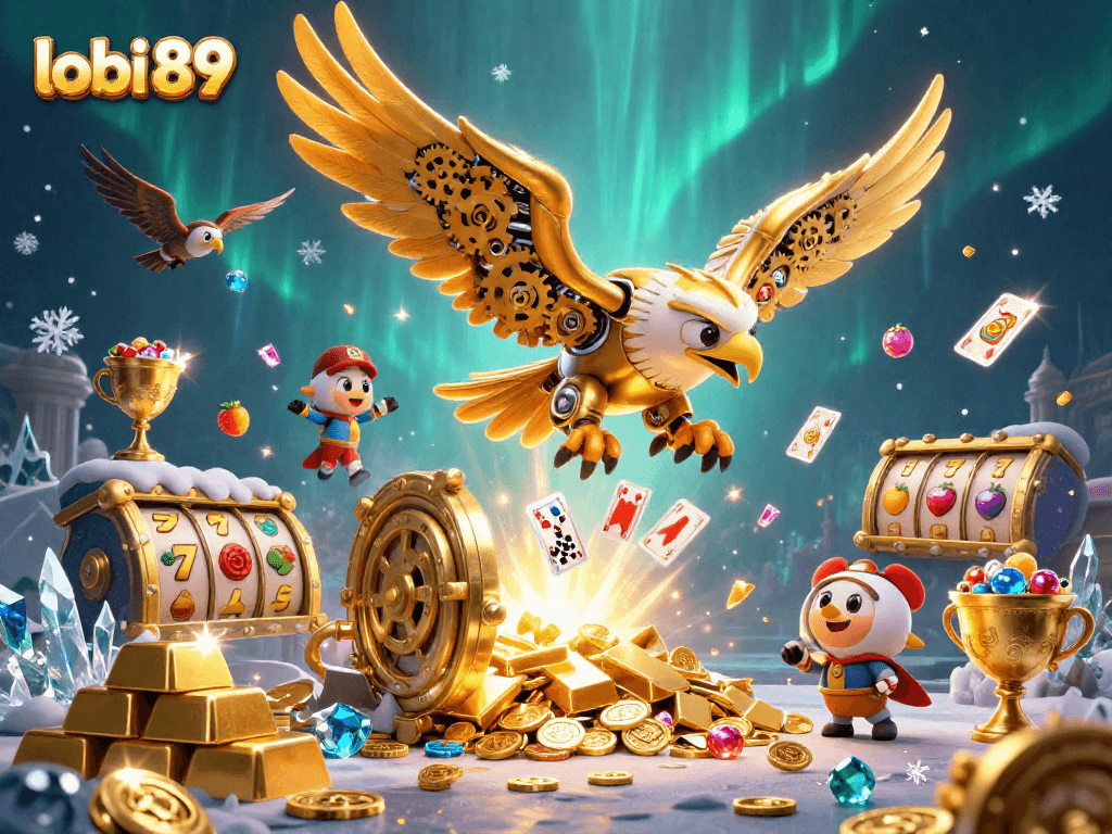 Visualisasikan pengalaman bermain lobi 89 dengan ilustrasi slot yang menghipnotis dan simbol keberuntungan.