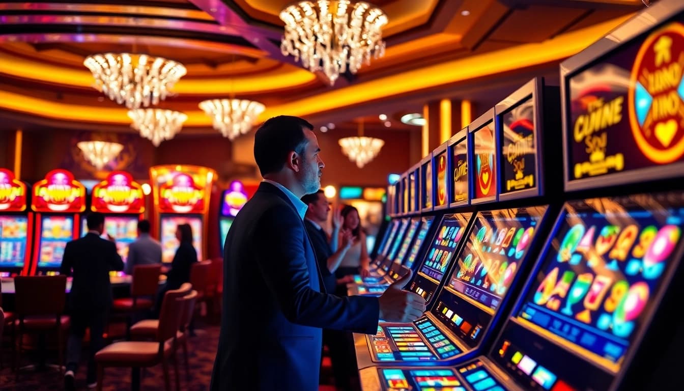 Menang besar di mesin slot ondel4d dengan lampu cerah dan suasana kasino yang mewah.