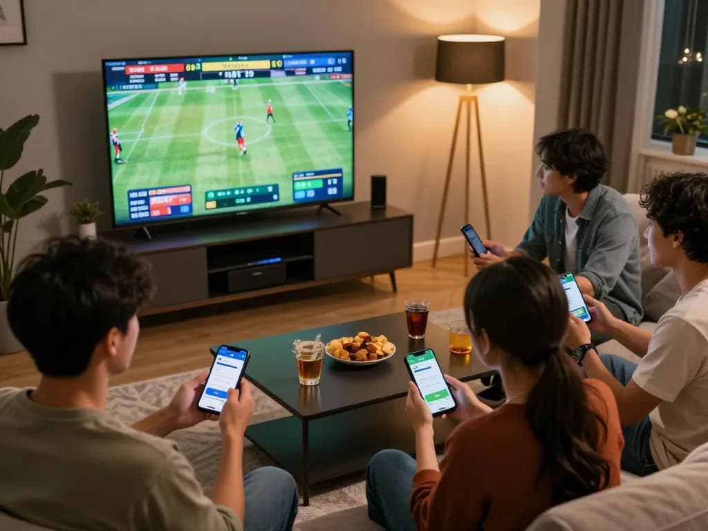 WWBOLA users excitedly placing bets on sports from a lively home setting while enjoying the game