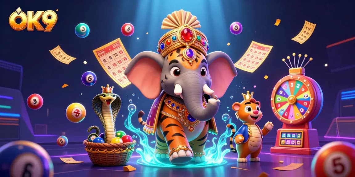 Experience thrilling games at OK9 with a vibrant 3D celebration of online gambling.