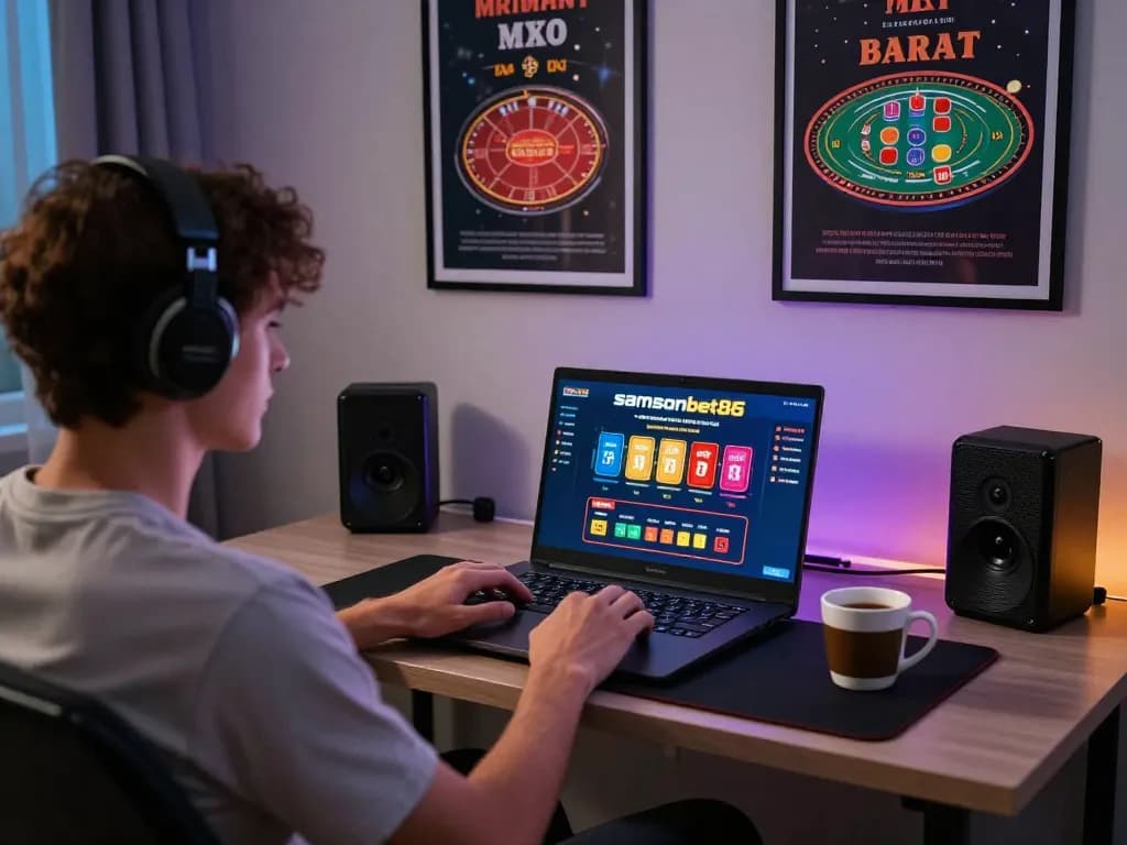Engaged player strategizing on samsonbet86 online gaming platform, showcasing a modern setup.