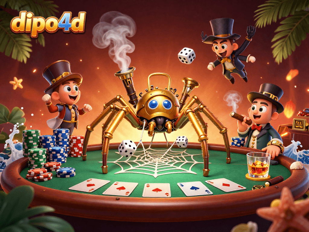 Catch thrilling action in dipo4d's vibrant steampunk casino scene full of poker elements.