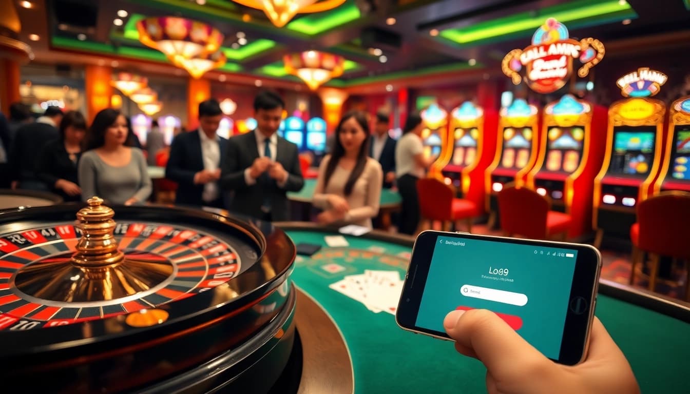 gamblers experiencing excitement at berlian888 login in a luxurious casino environment