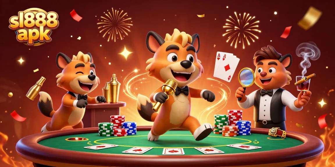 Experience the excitement of sl888 apk with this vibrant casino scene featuring hyenas in action.