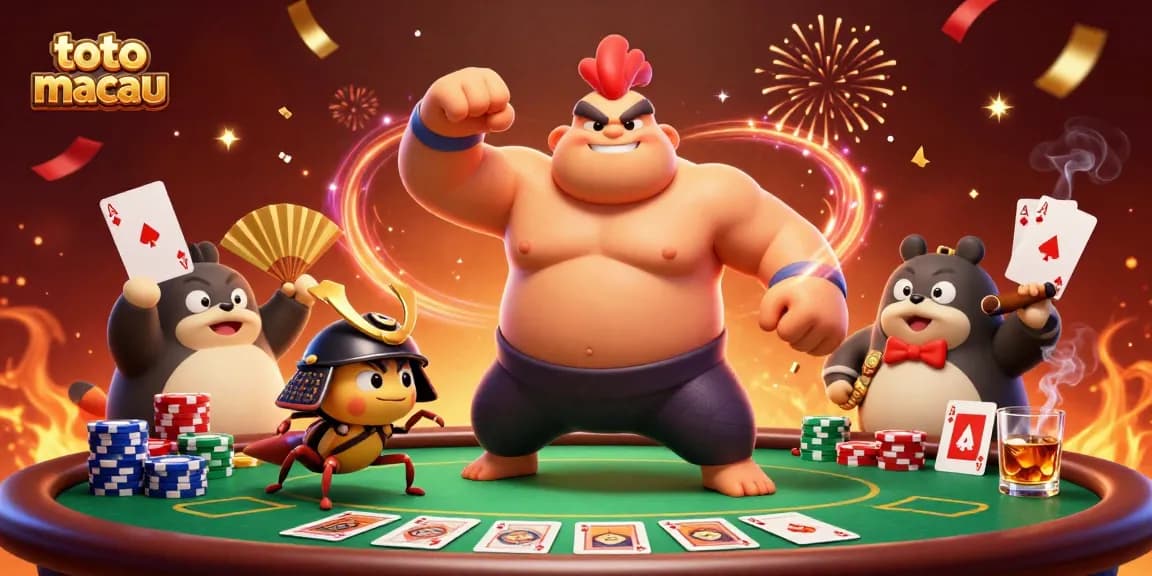 Toto Macau champions battle at a dynamic poker table showcasing strategic play and vibrant colors.