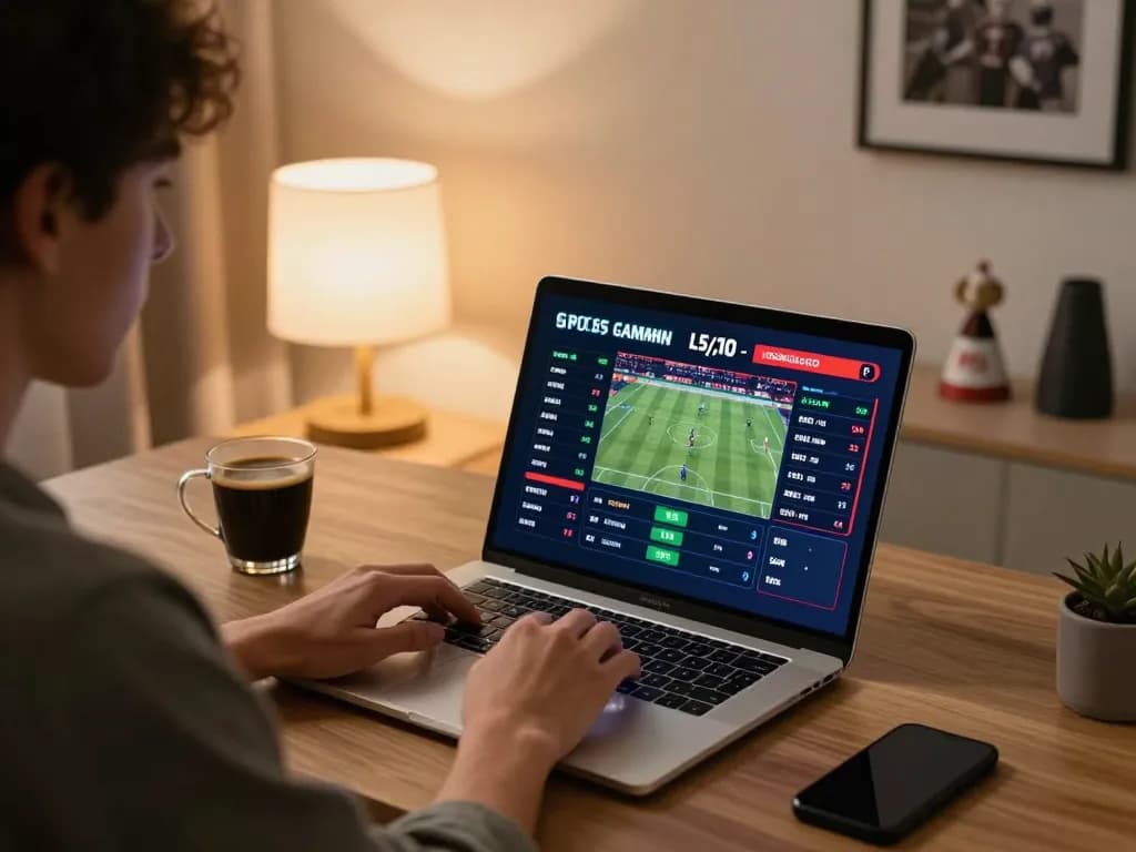 Engaging in qqslot alternatif sports betting at a sleek home office setup.