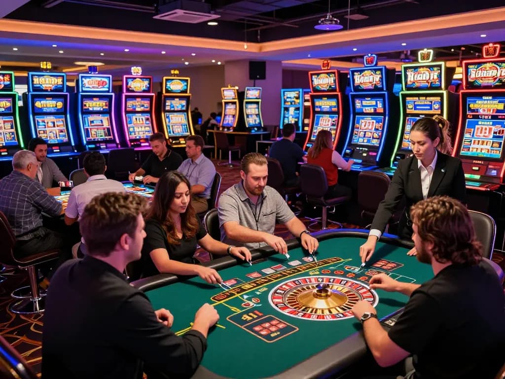 Các người chơi tận hưởng một đêm casino thú vị tại Rik vip với những bàn chơi sôi động và máy đánh bạc.