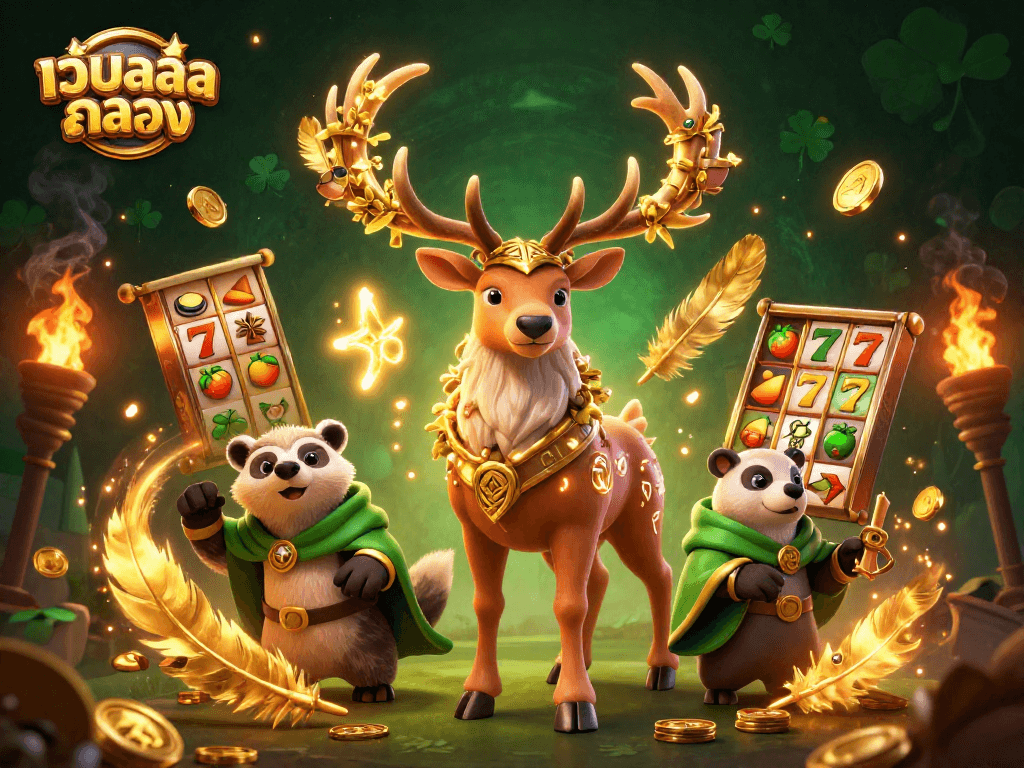 Experience the excitement of เว็บสล็อตตรง with dynamic slot gameplay in a vibrant 3D scene.