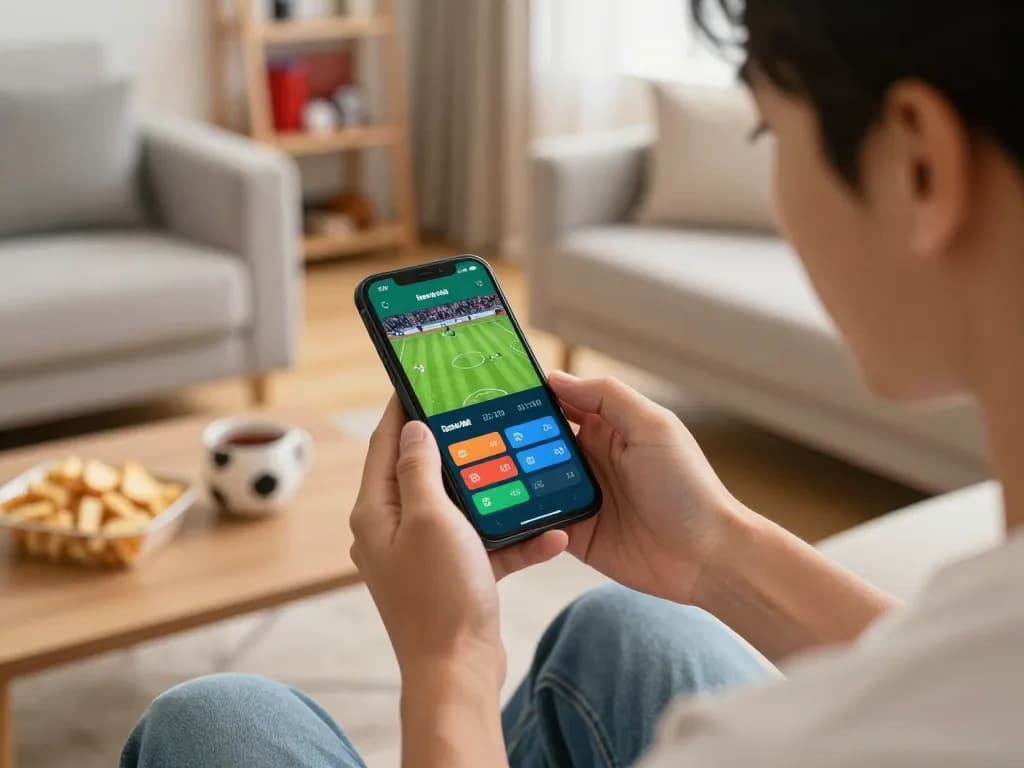 Engaged in trang cá độ bóng đá, a player uses a smartphone to analyze live odds while betting.
