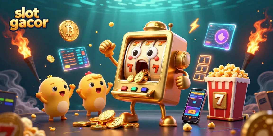 Experience excitement with the slot gacor theme as a golden slot machine hits a jackpot!