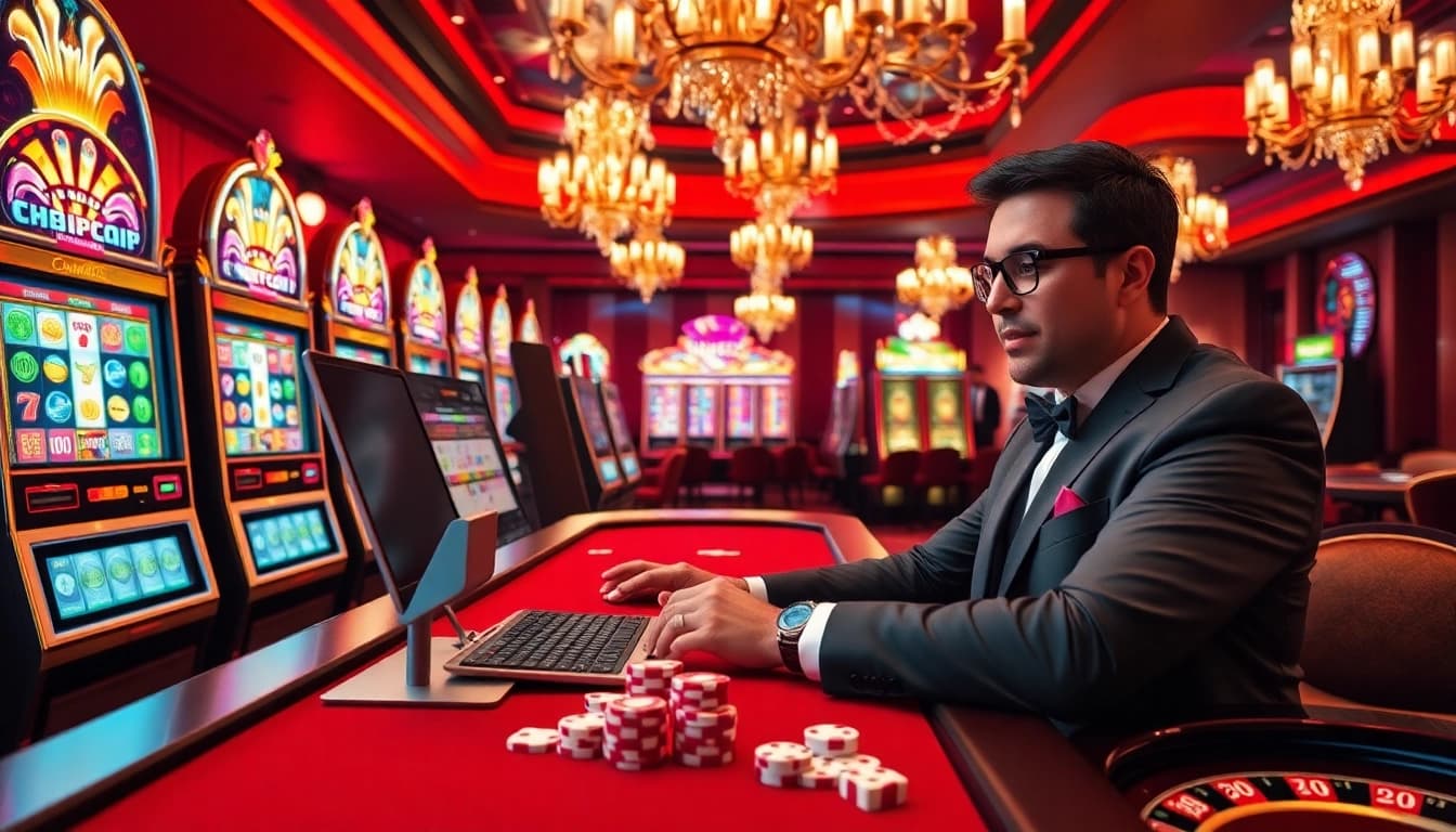 Experience the thrill of onicplay login while playing vibrant slot machines in an elegant casino atmosphere.