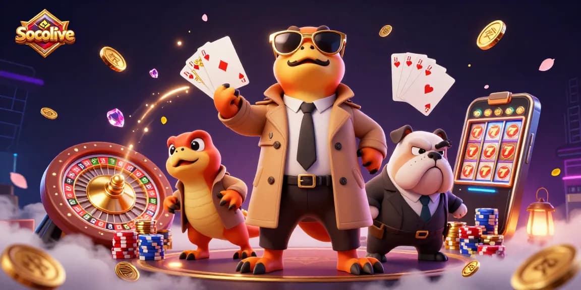 Socolive showcases a dynamic casino scene with raptors disguised as a tall person, engaging viewers with excitement.