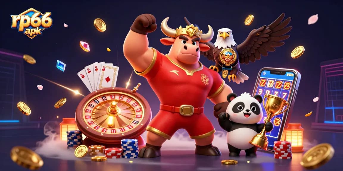 Experience the excitement of rp66 apk with reels, coins, and trophies in this vibrant 3D scene.