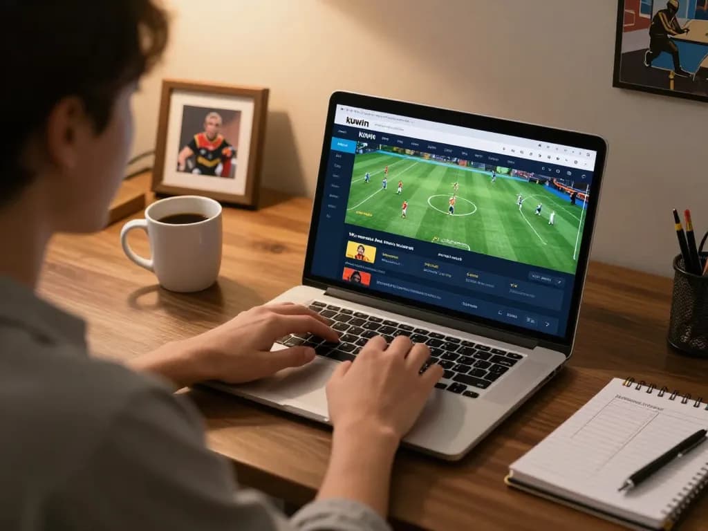 Kuwin online betting experience with a user engaged in sports wagering at home in a cozy setup
