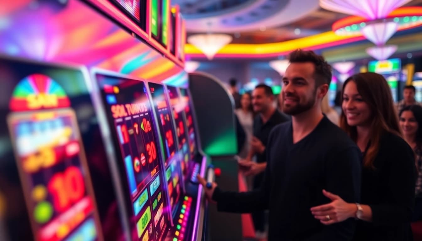 Miko69 dan mesin slot penuh warna dengan suasana energik di kasino.