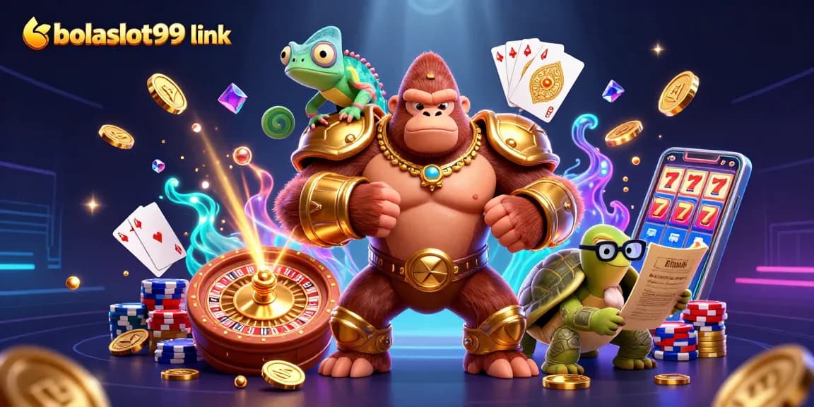 Engaging 3D scene showcasing bolaslot99 link with vibrant casino elements and characters.