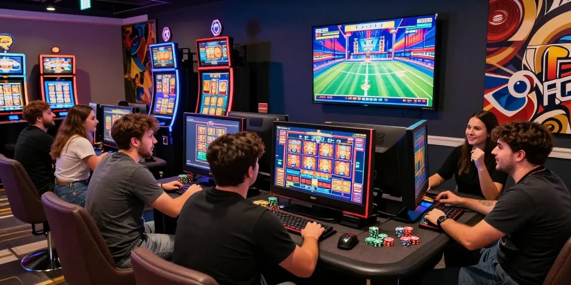 situs toto players enjoying thrilling slot games at a modern online casino
