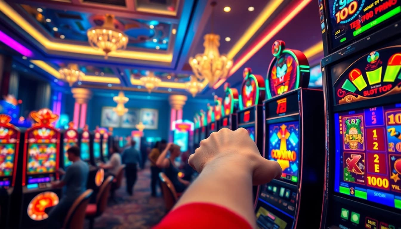 Engaged player enjoying slot88 online experience in a vibrant casino atmosphere.