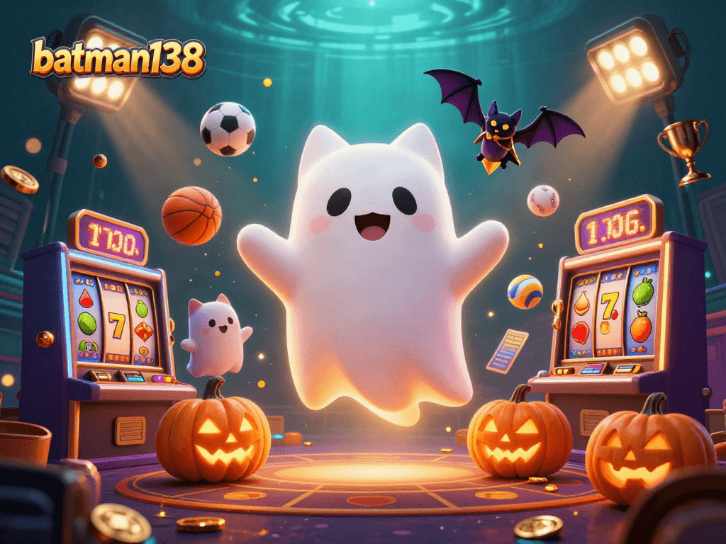 Batman138 winning strategies highlighted in a vibrant ghost cat casino scene with dynamic elements.
