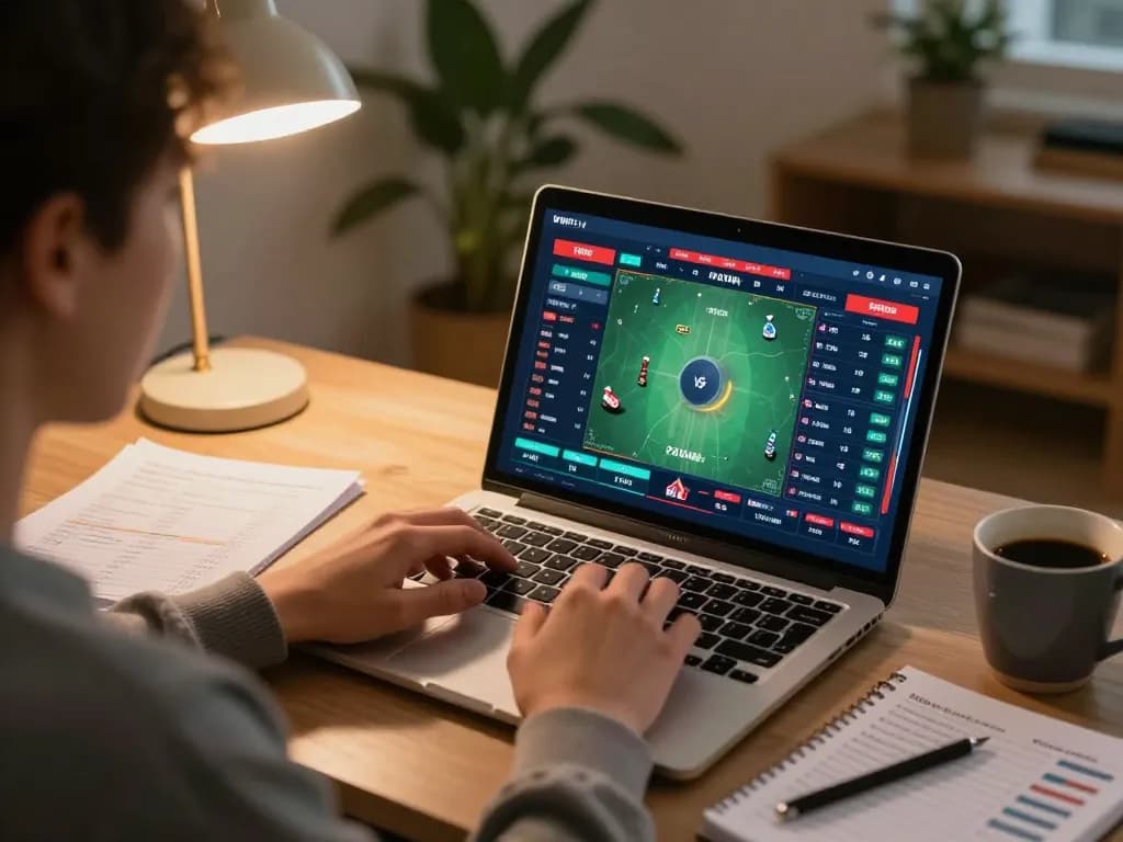 Engaged in online sports betting at home with UU 88 laptop interface and strategy notes.