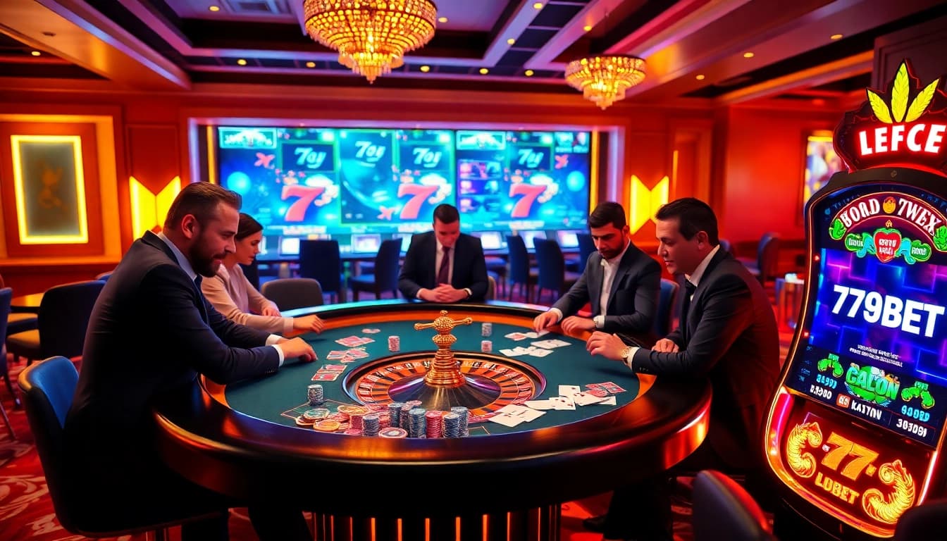 Experience the excitement of 789BET while playing vibrant casino games at a luxurious poker table.