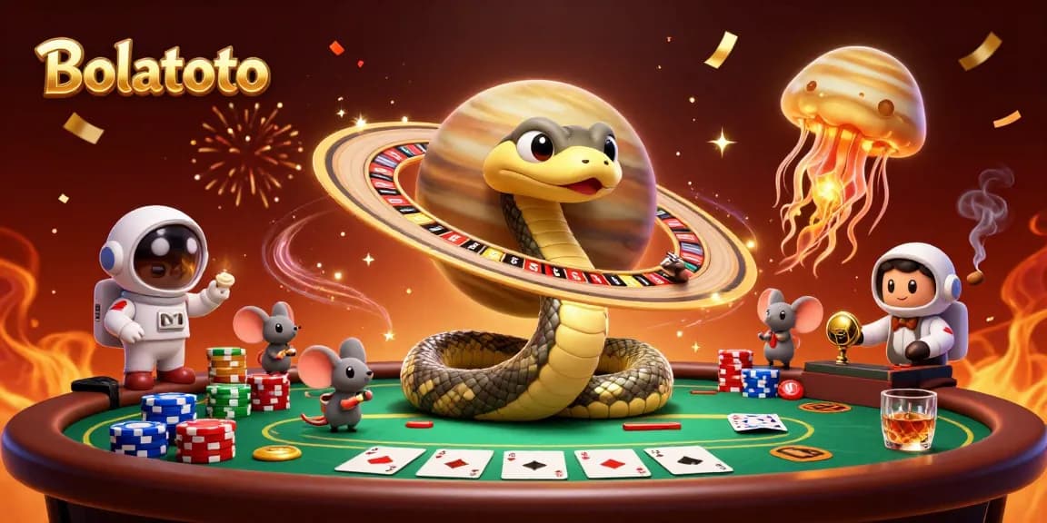 Bolatoto brings excitement with a cosmic gambling scene featuring a snake roulette and festive atmosphere.