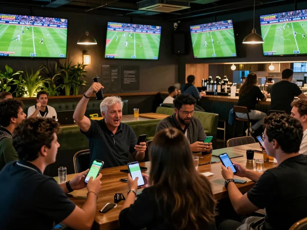 Watch live football matches and engage in sports betting on VUASANCO with excited fans gathered.