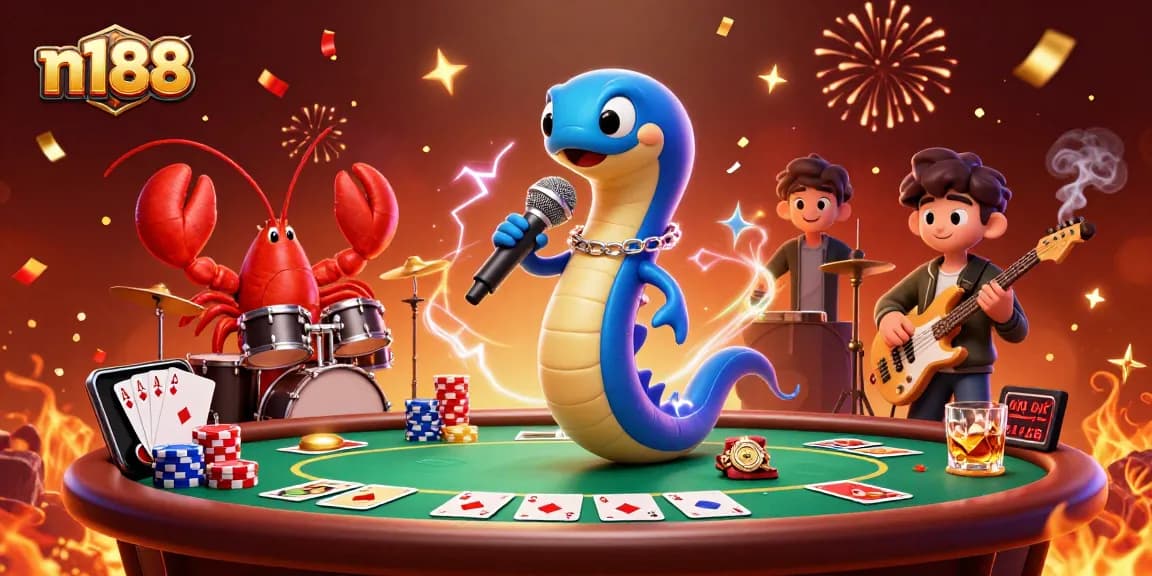 Experience the excitement of n188 with vibrant underwater casino action featuring a DJ eel and band.