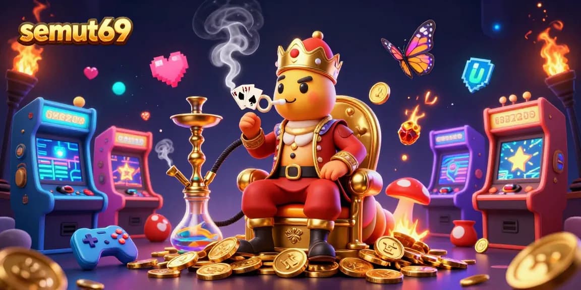 Semut69 menampilkan ilustrasi kasino 3D yang memukau dengan karakter unik dan simbol permainan menarik.