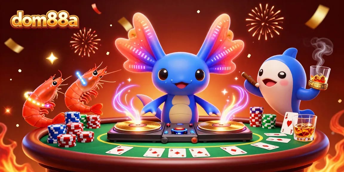 Experience live gaming action with dom88a, a 3D digital illustration showcasing vibrant characters and casino elements.