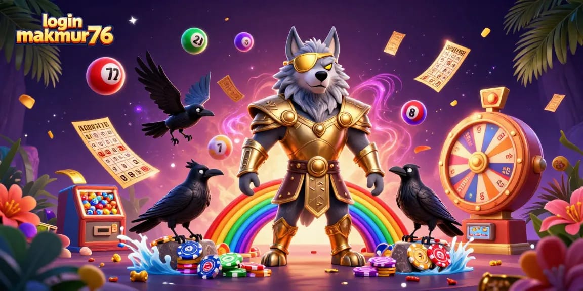 Experience the excitement of login makmur76 with vibrant casino-themed elements in a dynamic scene.