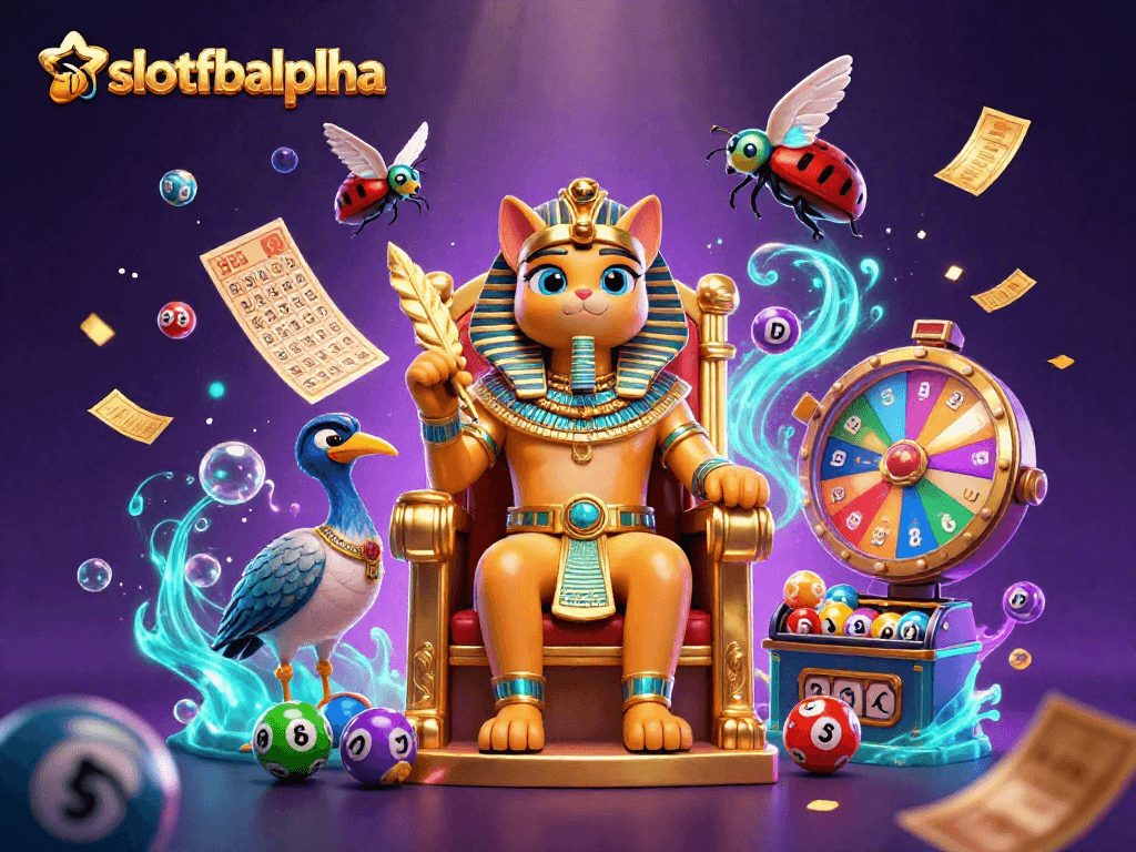 Experience the excitement of gaming with slotfbalpha's vibrant 3D Egyptian-themed casino illustration.