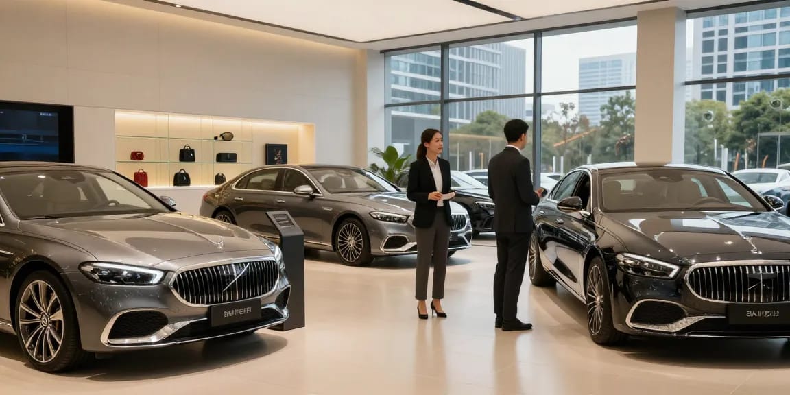 LUXURY 777 mobil mewah dipamerkan di showroom dengan suasana elegan.