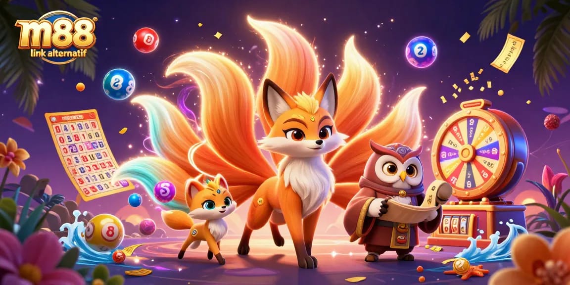 Experience thrilling m88 link alternatif with vibrant lottery balls, a nine-tailed fox, and energetic spirits.