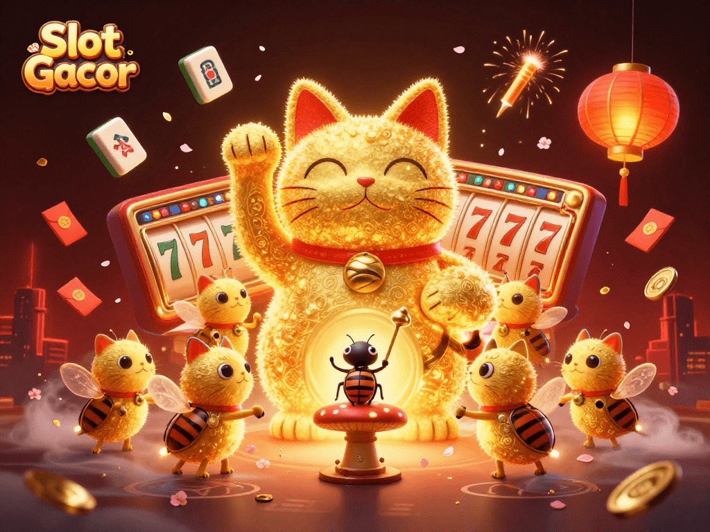 Experience the thrill of Slot Gacor with dynamic symbols and vibrant gaming elements in a stunning 3D illustration.