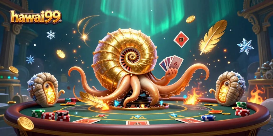 Engage in thrilling gameplay at hawaii99 with an ancient nautilus roulette wheel, cards and glowing ammonites.