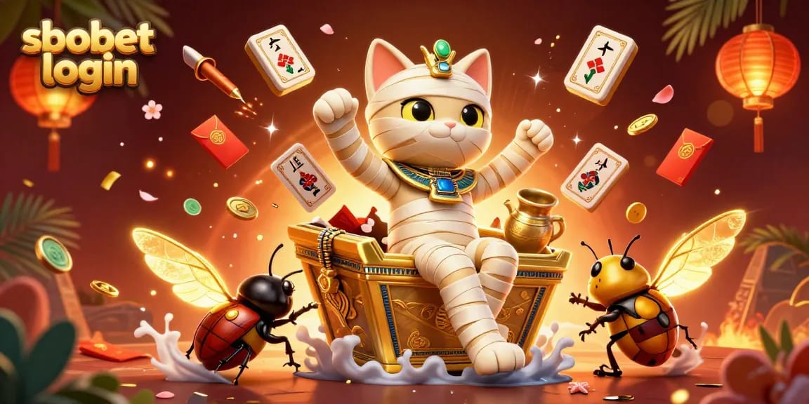 Experience sbobet login with exciting games and iconic symbols in an animated casino scene.