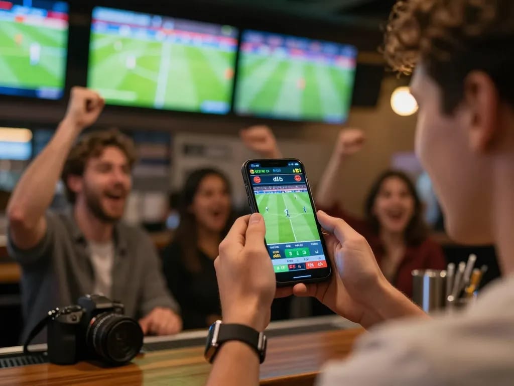 Kết quả bóng đá displayed on a smartphone during thrilling live sports betting celebration
