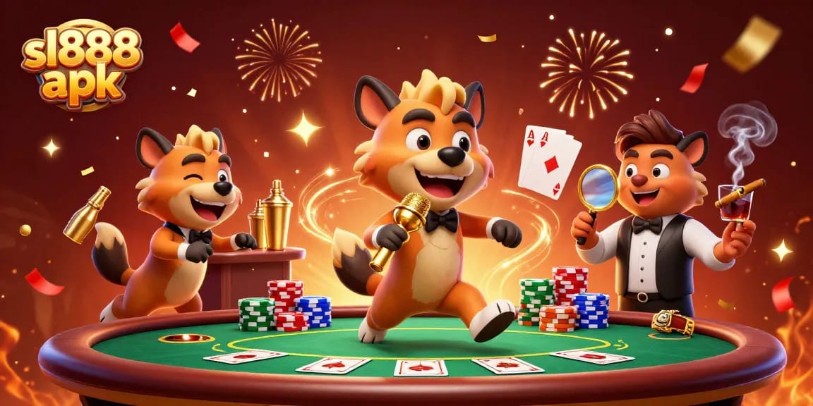 Experience the excitement of sl888 apk with this vibrant casino scene featuring hyenas in action.