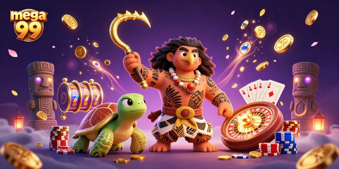 Experience the excitement of mega 99 with vibrant characters and dynamic gambling elements.