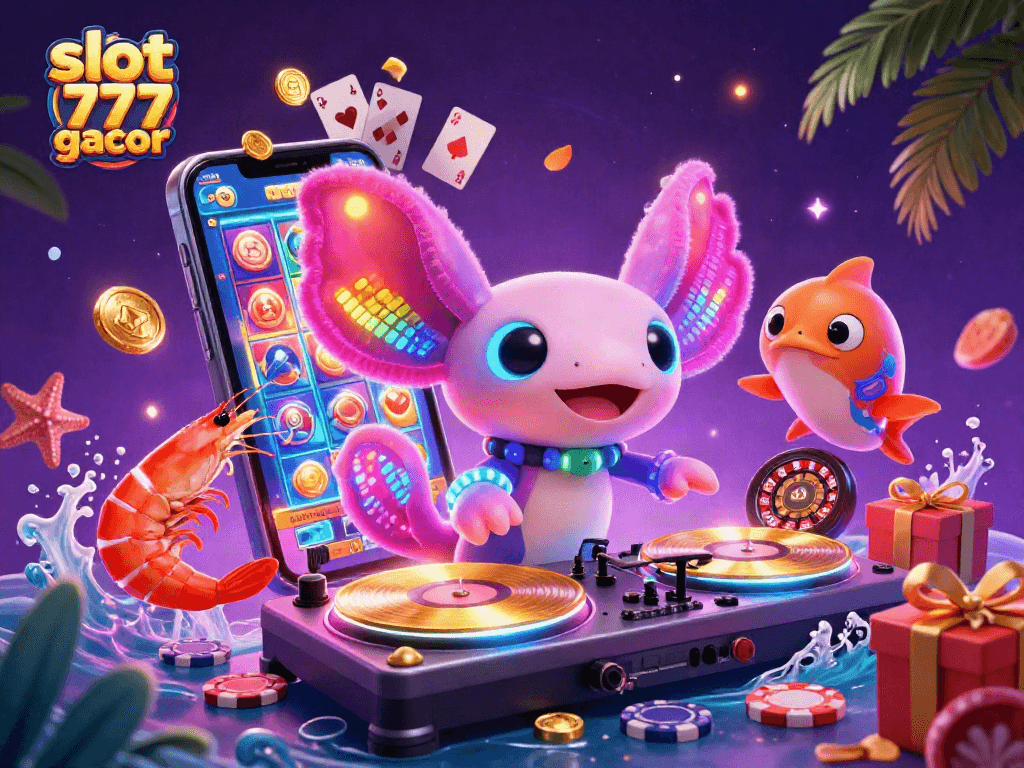 Engage in exciting gameplay with slot 777 gacor amid vibrant 3D casino elements including coins and cards.