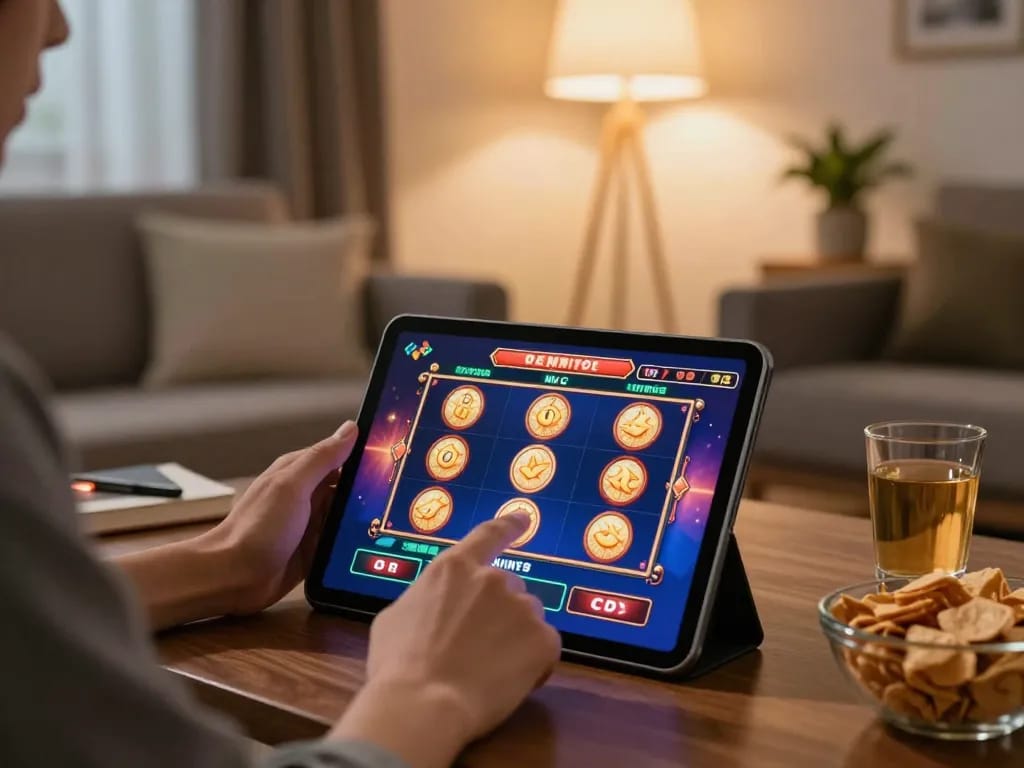 Berinteraksi dengan slot online OKESLOT dari lingkungan rumah yang nyaman, menampilkan grafik yang hidup dan sentuhan pribadi.