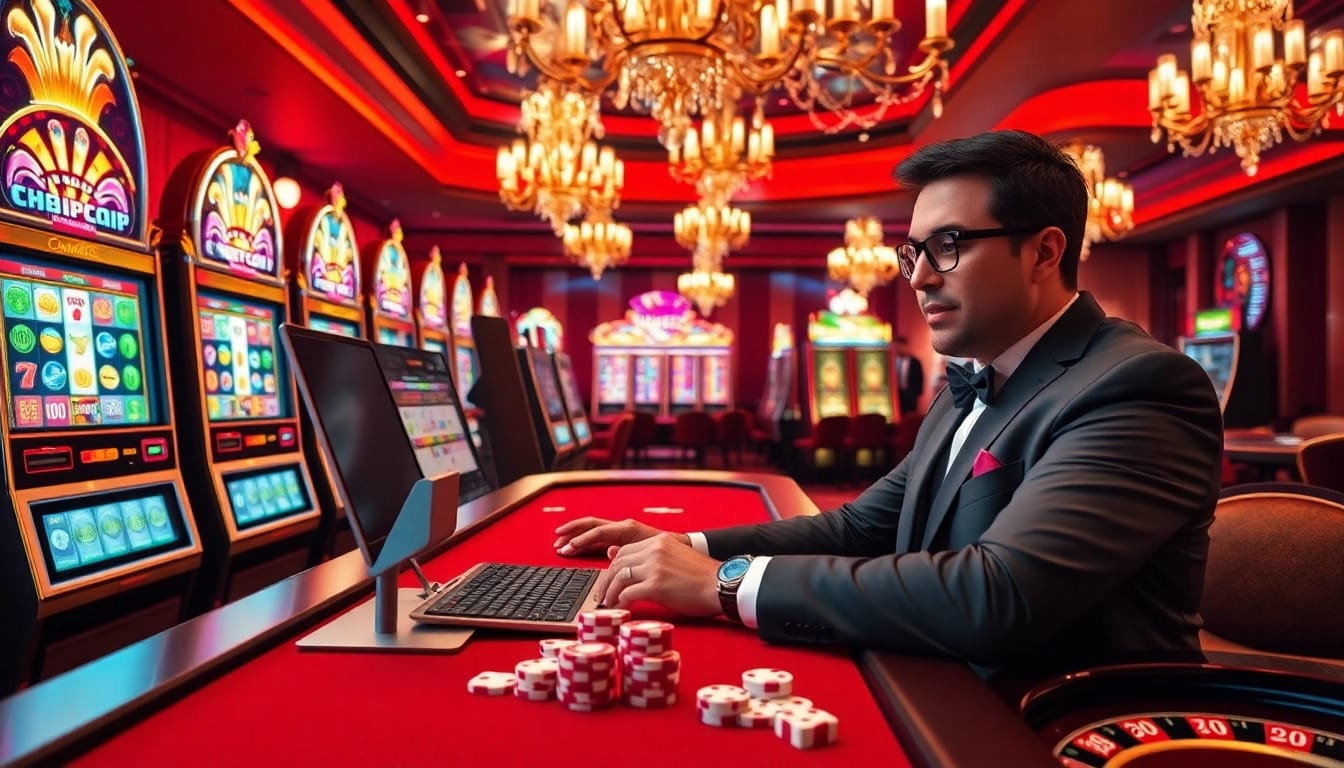 Experience the thrill of onicplay login while playing vibrant slot machines in an elegant casino atmosphere.