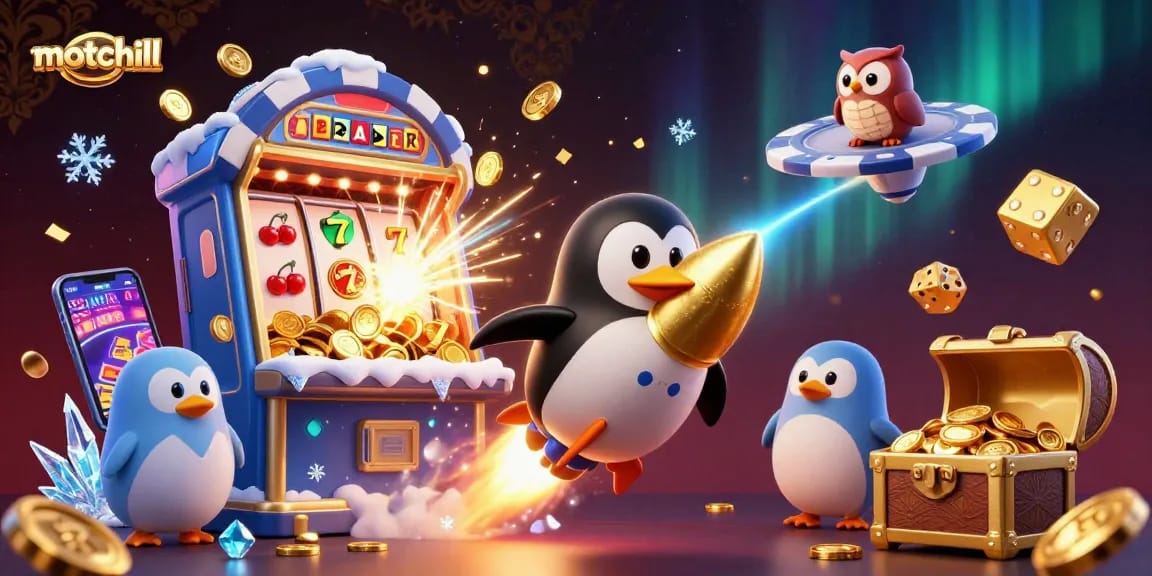 Watch motchill unlock winning strategies in a vibrant casino-themed 3D digital illustration.