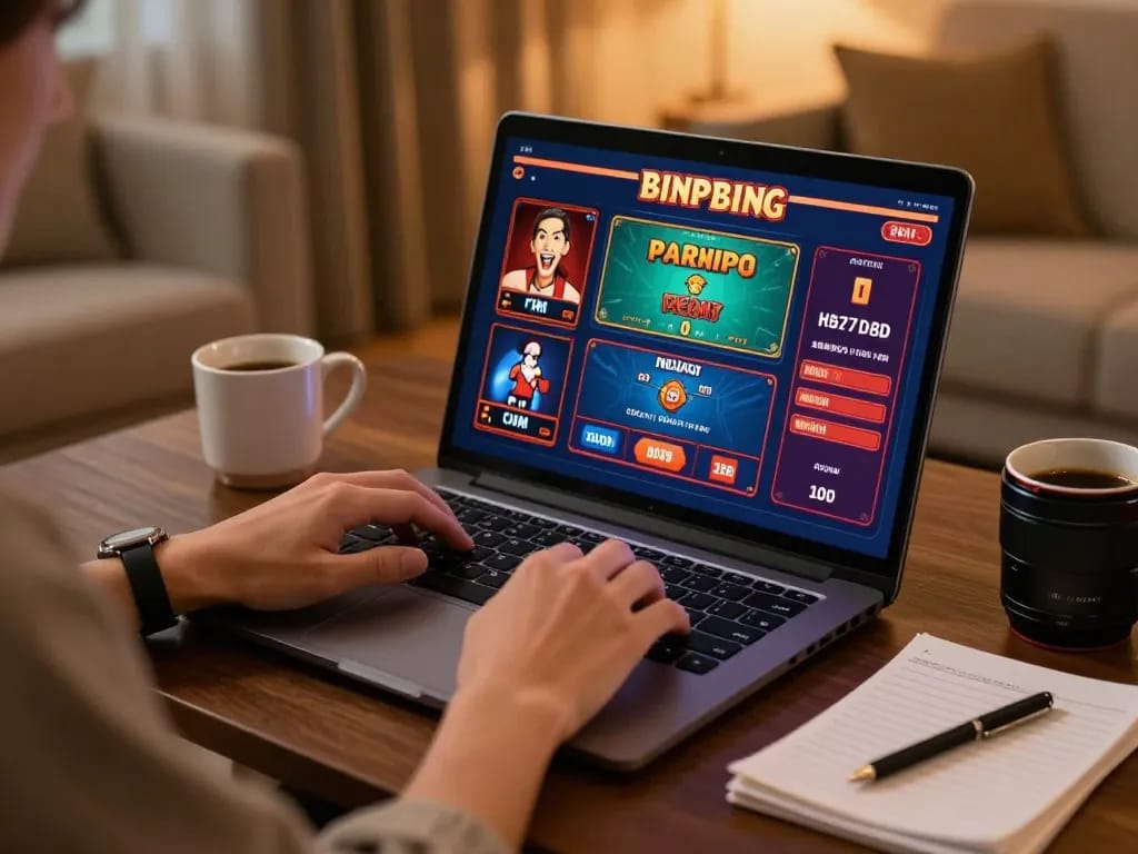 Trải nghiệm trò chơi trực tuyến hấp dẫn với Link 12bet trên laptop trong bối cảnh gia đình ấm cúng.