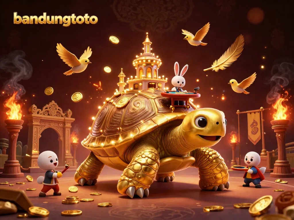Experience thrilling gameplay with bandungtoto in a vibrant casino atmosphere, showcasing a golden tortoise and dynamic elements.