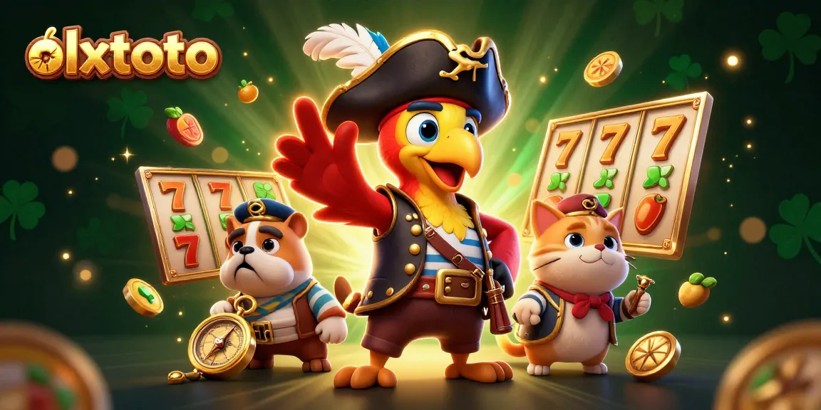 Mainkan olxtoto dengan slot beruntung dan simbol jackpot penuh warna dalam ilustrasi kasino yang menarik.