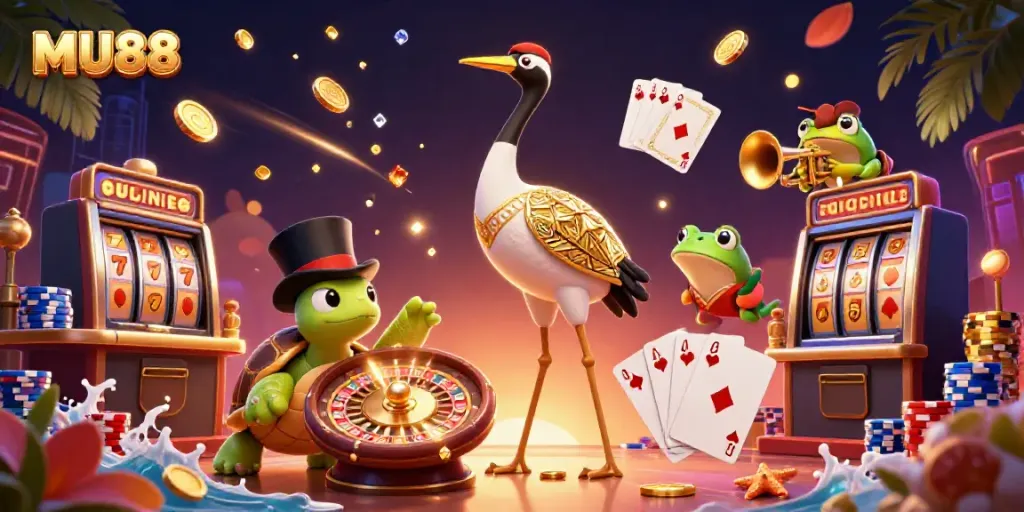 Experience the excitement of MU88 with dynamic casino characters and vibrant game elements.