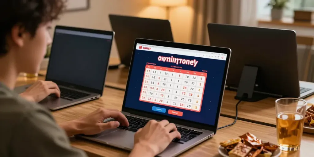 Pengguna excited bermain toto togel online di ruang kerja yang nyaman.