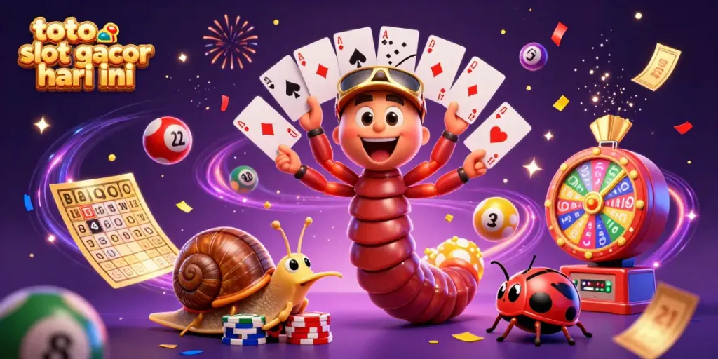 Memenangkan jackpot di toto slot gacor hari ini dengan dealer beruang dan jutaan bola lotere berwarna.
